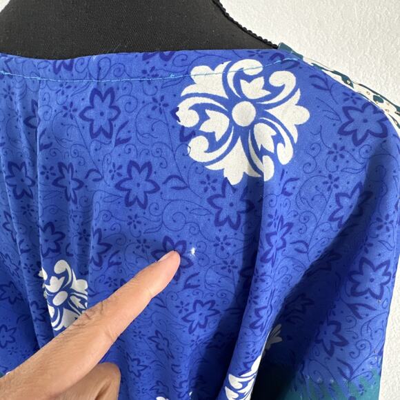 Kaftan Bell Pepper One Size Dress Blue Green Glitter Embellishments Floral Midi - Picture 8 of 16